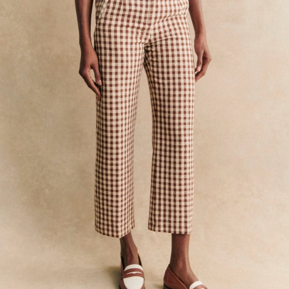 Sezane brown gingham/ecru  Martin crop trousers size 40/8